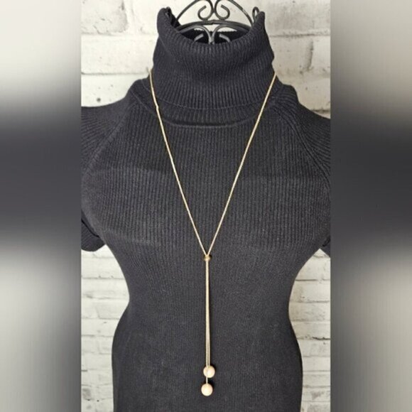 Faux Pearl Gold Tone Lariat Necklace Adjustable - Picture 4 of 6